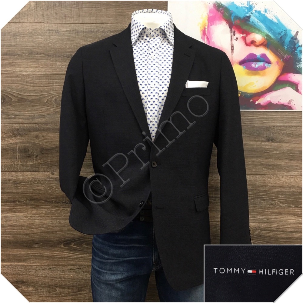 TOMMY HILFIGER Mens Blazer Sport Coat Casual Jacket Size 44L Hopsack Wool Suit